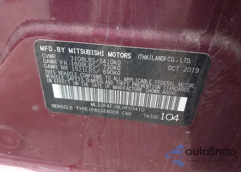 2020 Mitsubishi Mirage G4 Se from USA, damaged, VIN ML32F4FJ9LHF03410